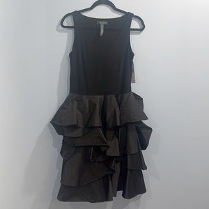 Lauren Evening Black V-neck Ruffle Dress NWT